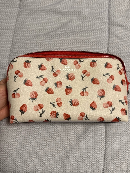 Coach Handbags - Coach Cream Strawberry & Cherry Print Cosmetic Pouch with Red Trim